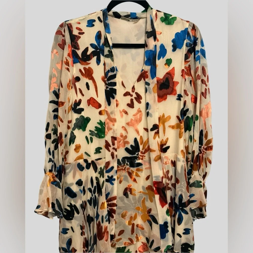 Alice + Olivia Burnout Velvet Floral Sheer Mini Dress | Size Small - Picture 4 of 6